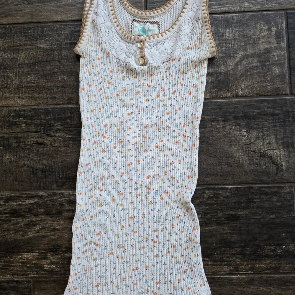 #468 Free People Cream and Orange Floral Tank Top